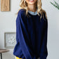 First Love Contrast Ribbed Round Neck Long Sleeve Sweater