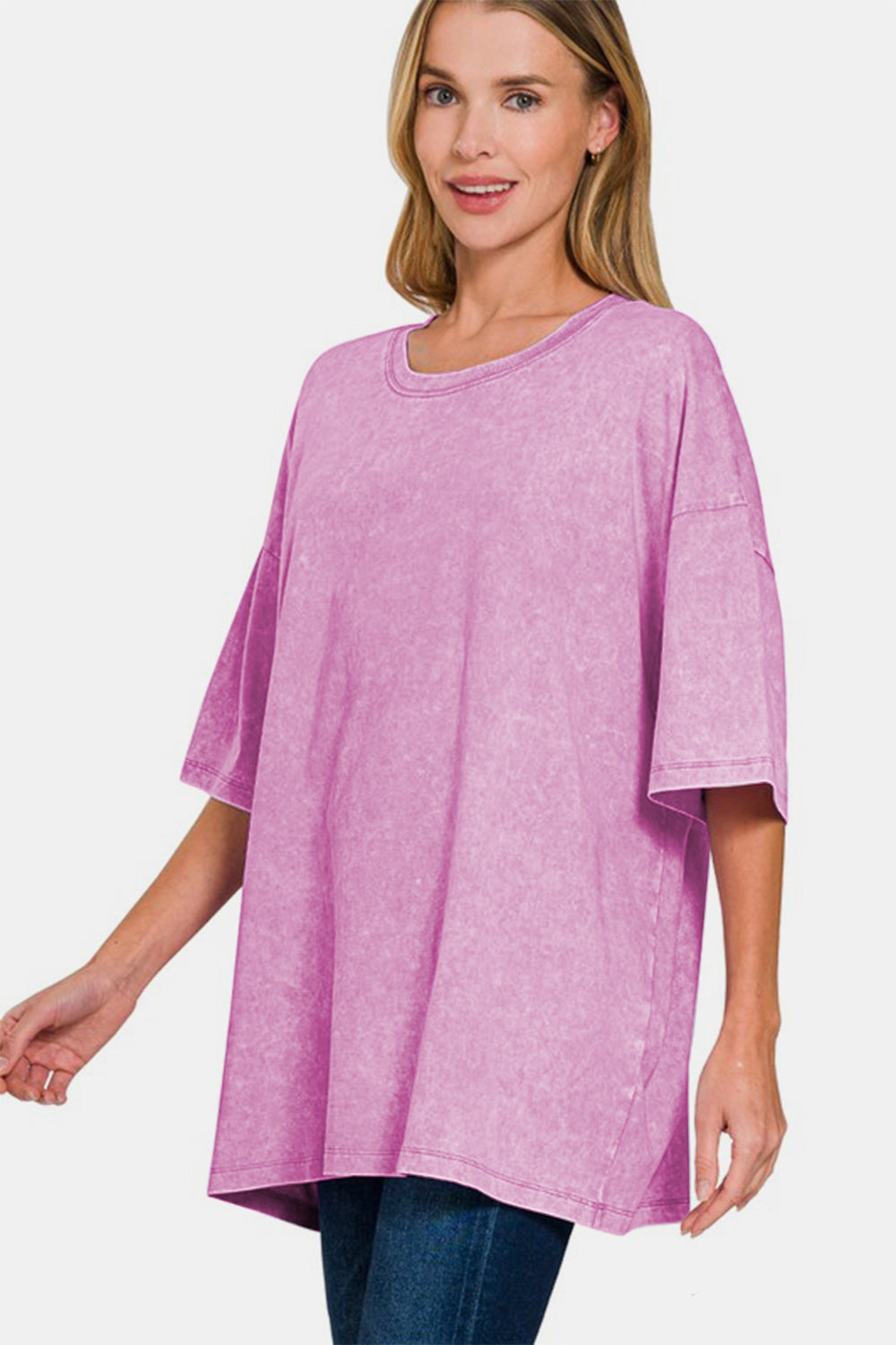 Zenana Full Size Washed Round Neck Drop Shoulder Oversized T-Shirt