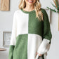 First Love Color Block Round Neck Long Sleeve Ribbed Sweater