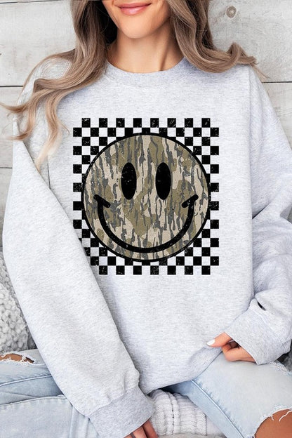 Retro Camo Smiley Face Plus Fleece Sweatshirts