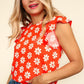 Haptics Round Neck Ruffled Floral Contrast Knit Top