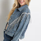 Crop Denim Jacket with Rhinestone Fringe