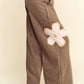 Davi & Dani Flower Patch Elastic Waist Wide Leg Pants