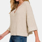 Zenana Notched Side Slit Patch Sweater