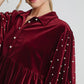 Umgee Pearl Detail Collared Neck Velvet Babydoll Blouse