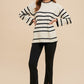 Annie Wear Side Slit Striped Round Neck Sweater