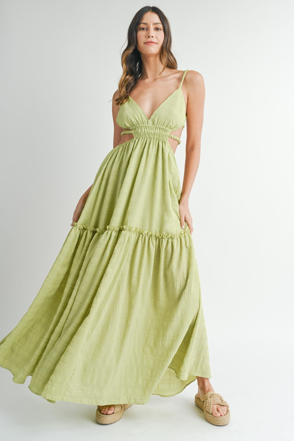 MABLE Cutout Waist Backless Maxi Dress