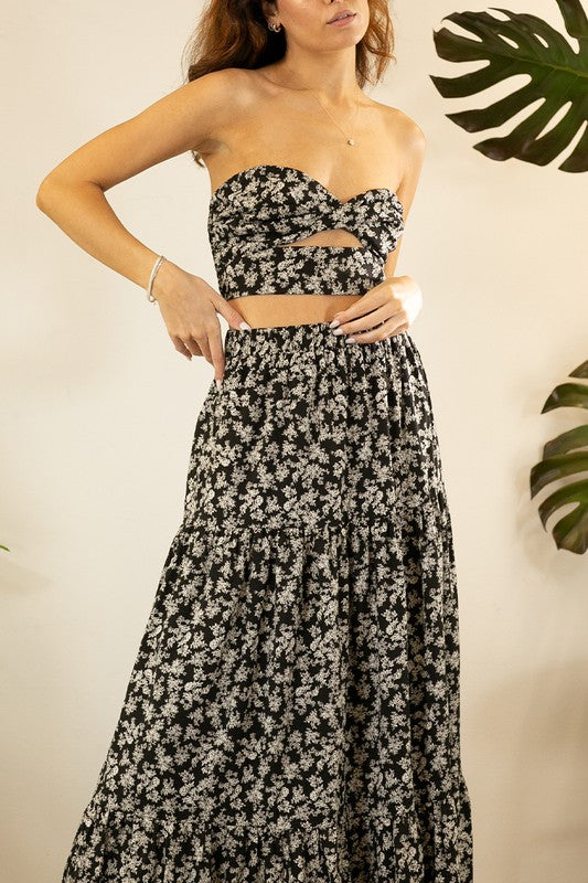 Twist Crop Top And Tiered Maxi Skirt Set