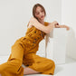 Plus Sleeveless Square Neck Button Ankle Jumpsuit