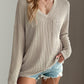 Double Take Pocketed Textured V-Neck Long Sleeve T-Shirt