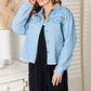 Double Take Dropped Shoulder Raw Hem Denim Jacket