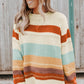 Women Drop-shoulder Striped Color Block Sweater