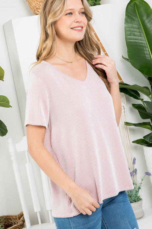 Two Tone Slub Rib Stripe Top