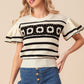 BiBi Granny Square Short Sleeve Striped Sweater