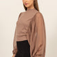 HYFVE Ruched Sheer Long Sleeve Mock Neck Blouse