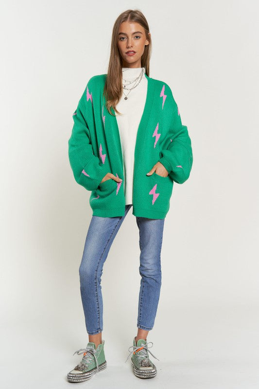 Lightning Bolt Oversized Open Sweater Cardigan