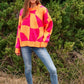 Multi Geo Checker Pullover Knit Sweater Top