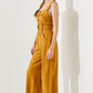 Plus Sleeveless Square Neck Button Ankle Jumpsuit