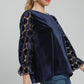 Umgee Polka Dot Lace Long Sleeve Round Neck Blouse