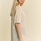 Davi & Dani Side Slit Openwork Round Neck Half Sleeve Knit Cover Up