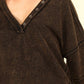 VERY J Washed V-Neck Exposed Seam Knit Top