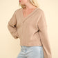 VERY J Exposed Seam V-Neck Ribbed Knit Top