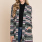 BOMBOM Geometric Open Front Long Sleeve Cardigan with Pockets