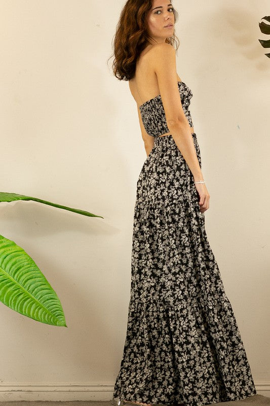 Twist Crop Top And Tiered Maxi Skirt Set