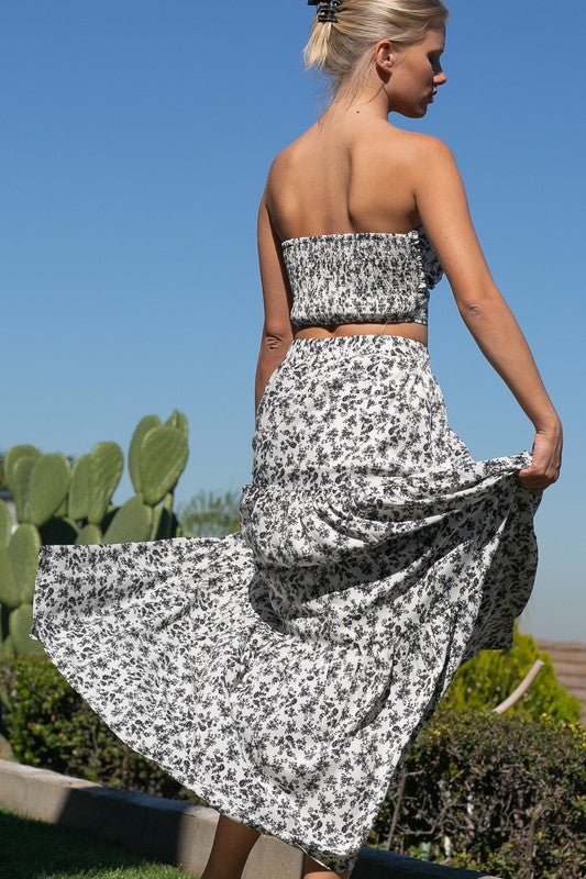 Twist Crop Top And Tiered Maxi Skirt Set