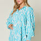 Double Take Full Size Printed Smocked Long Sleeve Blouse