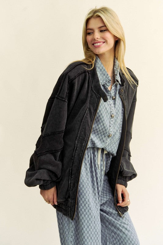 Davi & Dani Exposed Seam Zip Up Dropped Shoulder Jacket