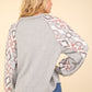 VERY J Printed Long Sleeve Round Neck Knit Top