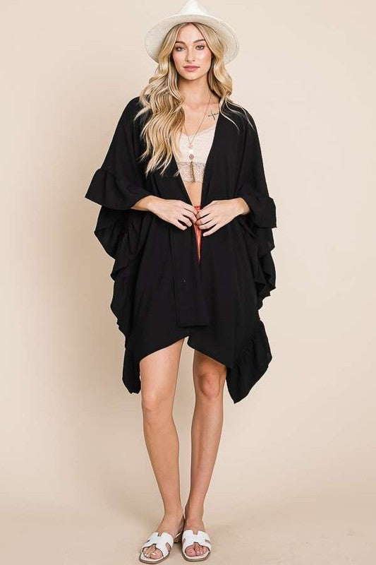 Wide sleeves ruffle kimono KRT1650-1