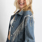 Crop Denim Jacket with Rhinestone Fringe