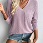 Double Take Pocketed Textured V-Neck Long Sleeve T-Shirt