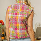 BiBi Quilted Washed Plaid Snap Down Vest