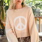 POL Round Neck Long Sleeve Peace Sign Sweater