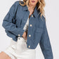 bytos Button Down Cropped Denim Jacket with Patch Pockets