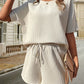 Waffle-Knit Half Sleeve Top and Shorts Set