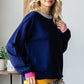 First Love Contrast Ribbed Round Neck Long Sleeve Sweater