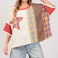 SAGE + FIG Round Neck Plaid Star Patch T-Shirt