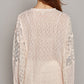 POL Round Neck Long Sleeve Raw Edge Lace Top