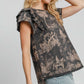 Umgee Ruffled Landscape Print Short Sleeve French Terry Top