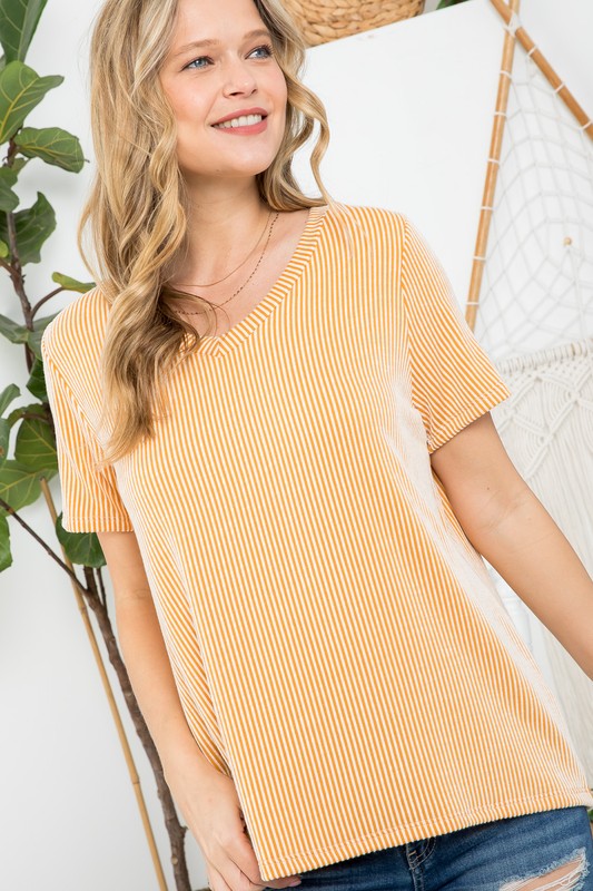 Two Tone Slub Rib Stripe Top