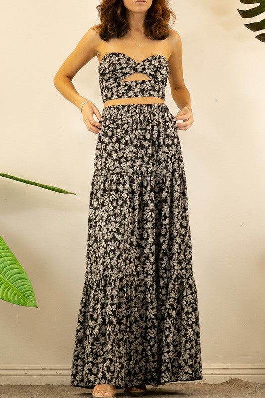 Twist Crop Top And Tiered Maxi Skirt Set