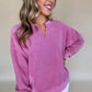 Solid Color Notched Neck Drop Shoulder Sweatshirt