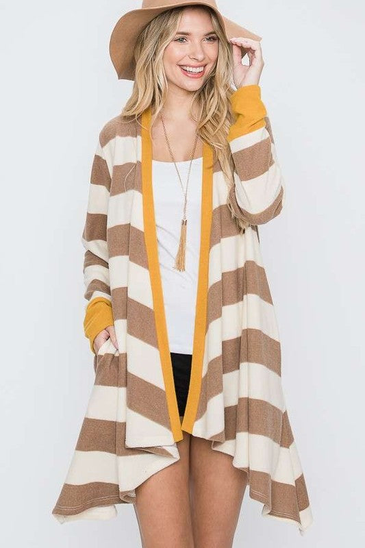 Open Front Striped Draped Cardigan