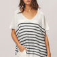 BiBi V Neck Striped Short Sleeve Top