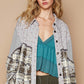 POL Balloon Sleeve Floral Color Block Plaid Shirt