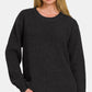 Zenana High Low Long Sleeve Waffle Sweater